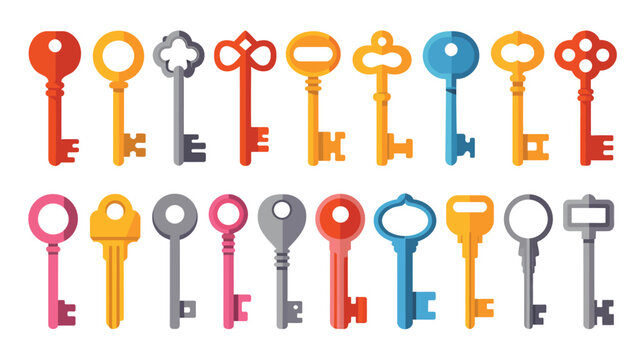Collection of colorful antique and vintage keys in a variety of shapes