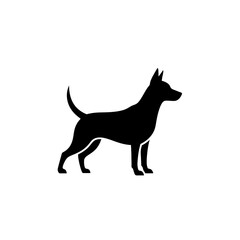 Black silhouette of a dog standing on a white background animal