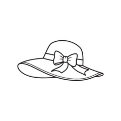 Vector art of outline drawing of a widebrimmed hat with a bow