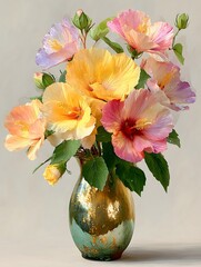 Yellow purple hibiscus artistic still life high resolution picture