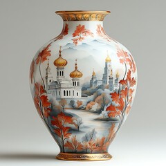 Antique decorative ceramic vase city painting high resolution picture