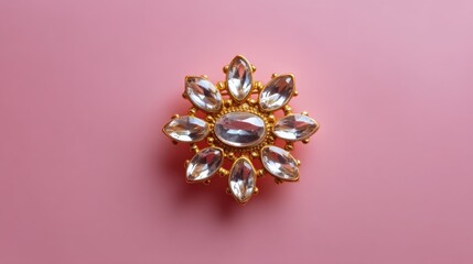 Fototapeta premium Close-up of a gold-colored brooch or pendant in the shape of a flower.