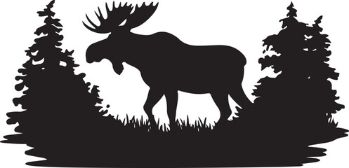 Majestic moose stands in forest trees nature