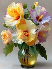 Beautiful pastel yellow purple flowers vase high resolution picture