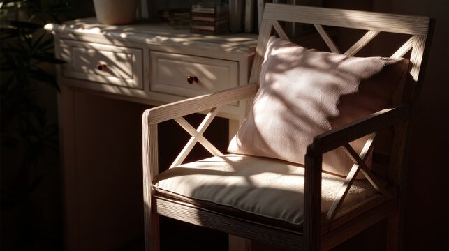 Relaxed Workflow: Chair seat bathed in soft evening glow  
