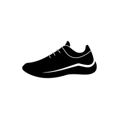 Black silhouette of running shoe icon isolated, sneaker illustration for sport, fitness, training, fashion, and active lifestyle design concepts