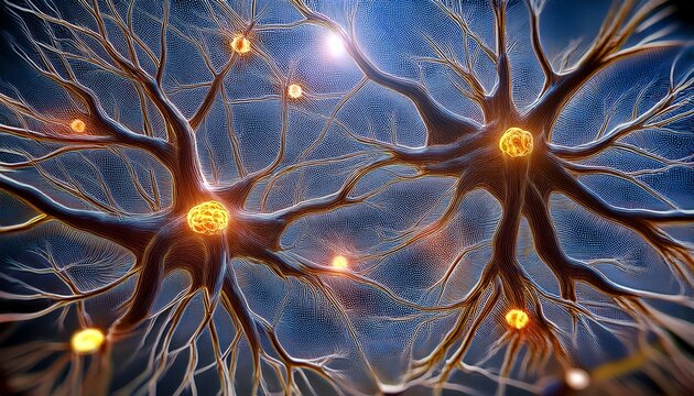 microscopic view of damaged neurons showing alzheimers related plaques