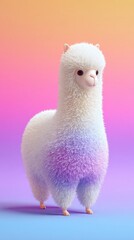 Fototapeta premium Adorable fluffy alpaca with vibrant pastel colors and soft fur.