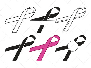 Awareness Ribbon SVG, Cancer Ribbon Silhouette, Pink Ribbon Clipart, Breast Cancer Vector, Support Ribbon Outline for Cricut and Cutting Machines