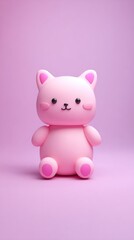 Adorable Pink Cat Toy Sitting on a Purple Background.
