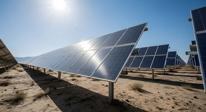 Solar Panels Gleaming in the Sun Sustainable Energy in the Desert