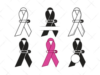 Awareness Ribbon SVG, Cancer Ribbon Silhouette, Pink Ribbon Clipart, Breast Cancer Vector, Support Ribbon Outline for Cricut and Cutting Machines