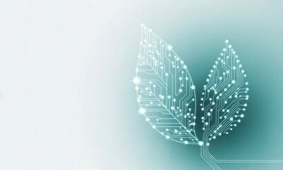 Glowing digital circuit board leaves on a soft gradient background leaf technology