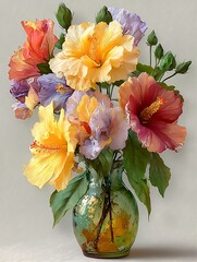 Radiant hibiscus bouquet golden green vase high resolution picture