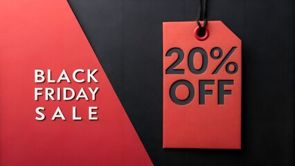 Black friday sale with 20 off tag and red background