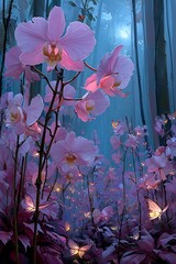 Surreal beautiful orchids luminous pink light high resolution picture