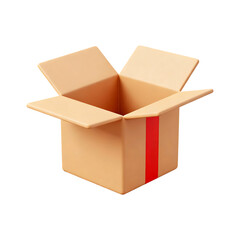 Open Cardboard Shipping Box with Red Stripe 3D Render Isolated on Transparent Background