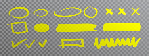 Vector set of highlighter marker strokes