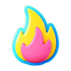 Vibrant 3D stylized flame illustration isolated on transparent background