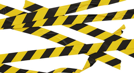 Caution tape in black and yellow stripes, a visual warning for danger, construction, or crime scene, isolated on transparent background