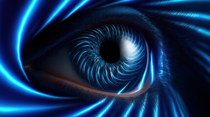 Futuristic Eye Surrounded by Electric Blue Light Trails
