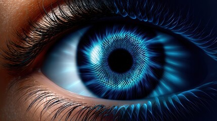 Futuristic Blue Human Eye with Digital Pattern