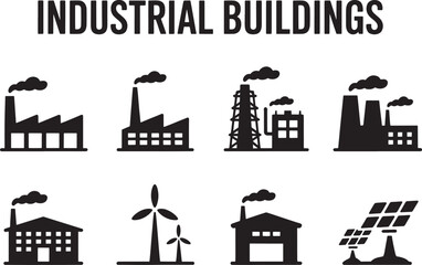 A Collection of Industrial Buildings and Renewable Energy Sources Showcasing Eco Iconography and Sustainable Practices