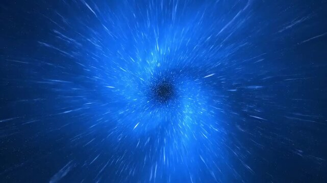 Abstract Warp Speed Tunnel in Space - An abstract depiction of warp speed travel through space. Glowing blue light streaks converge towards a central point, creating a visual effect of speed and - Powered by Adobe