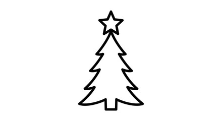 Obraz premium Minimalist line art Christmas tree outline with star. Simple black and white vector icon for coloring page, festive design, or holiday illustration. 