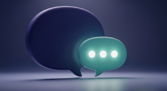 Two stylized speech bubbles, one large, one glowing with three dots