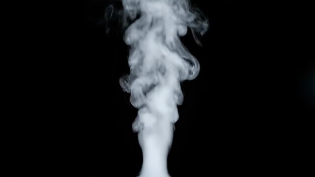 Abstract White Smoke on Black Background - A wispy column of white smoke rises against a solid black background.