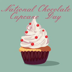 Cute cupcake with chocolate frosting and red sprinkles, celebrating National Chocolate Cupcake Day. Perfect for food blogs, social media posts, or event invitations