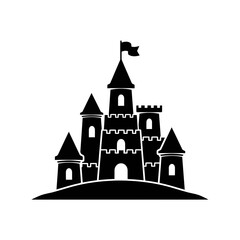 Obraz premium Fantasy castle silhouette on white background isolated on white background