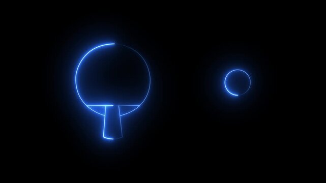 abstract glowing neon table tennis icon black background. sport equipment.4k motion graphics animation .