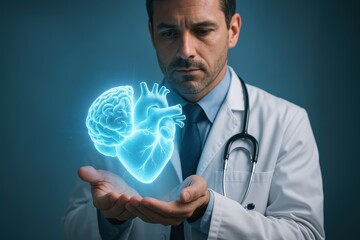 Doctor Holding Glowing Holographic Heart Model
