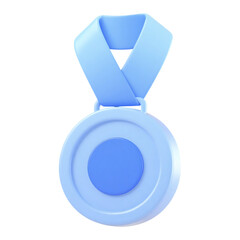 A clean and simple 3D rendered light blue medal with a ribbon hanging from the top isolated on a transparent background
