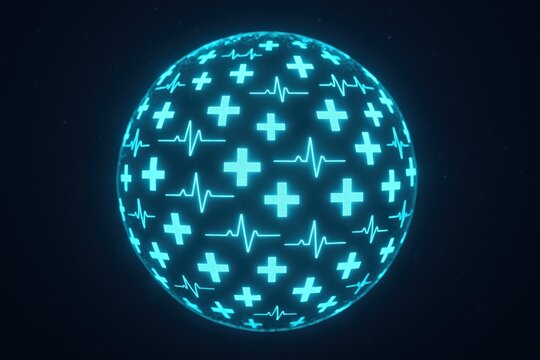Glowing Medical Sphere with Crosses and Heartbeat Lines - Powered by Adobe