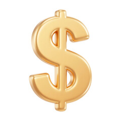 Golden 3D Dollar Symbol Isolated on Transparent Background for Financial Concepts and Business