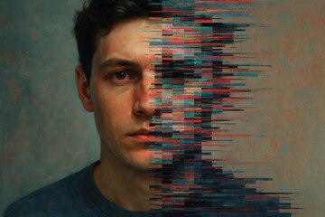 Digital Glitch Effect on Male Portrait Concept