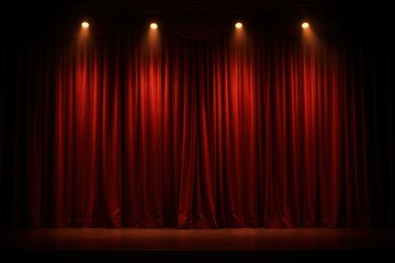 Theatrical Red Curtain with Stage Spotlights