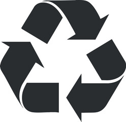 Black and white recycling symbol with three arrows forming a loop for sustainability awareness.