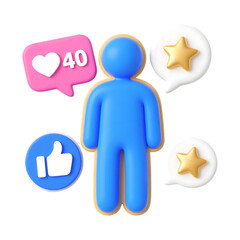 Social Media Engagement Icon Set with 3D Blue Person and Feedback Symbols