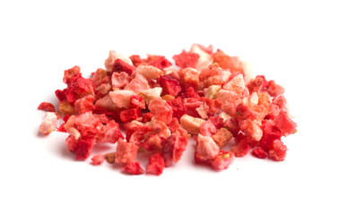 squares of dried strawberries on a white background
