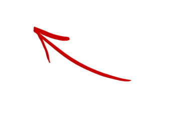 Red curved arrow hand-drawn on transparent background. Marker sketch arrow pointing up left, drawn by hand in doodle style for infographic, notes, or graphic design projects. PNG