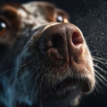 Primer&iacute;simo plano de un perro con la nariz en movimiento, capturando la esencia de su olfato.