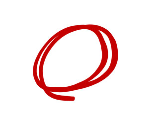 Hand-drawn red circle highlight isolated on transparent background. Rough marker stroke for emphasis, annotation, or note design element. PNG