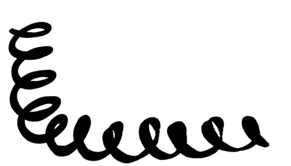 Hand-drawn black spiral line corner isolated on transparent background. Curved doodle sketch line with swirl shape for design decoration or note highlight. PNG