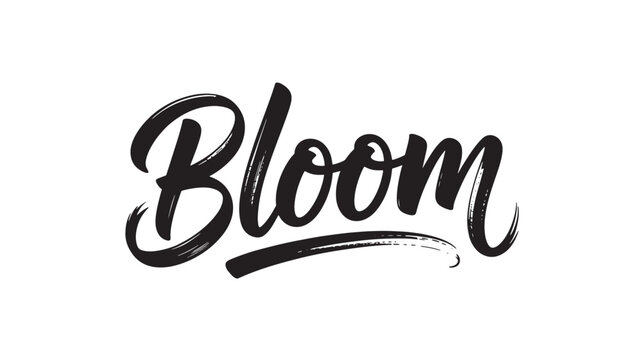 Bloom brush lettering typography hand drawn vector illustration isolated on white background for spring designs