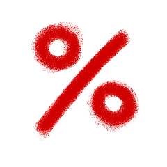 Red hand-drawn percentage symbol isolated on transparent background. Grunge spray paint style percent sign for sale, discount, or promotion design. PNG