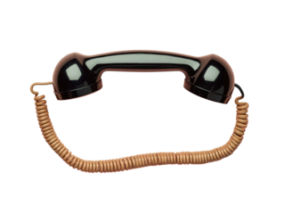 Black vintage phone handset with coiled cord against a dark background